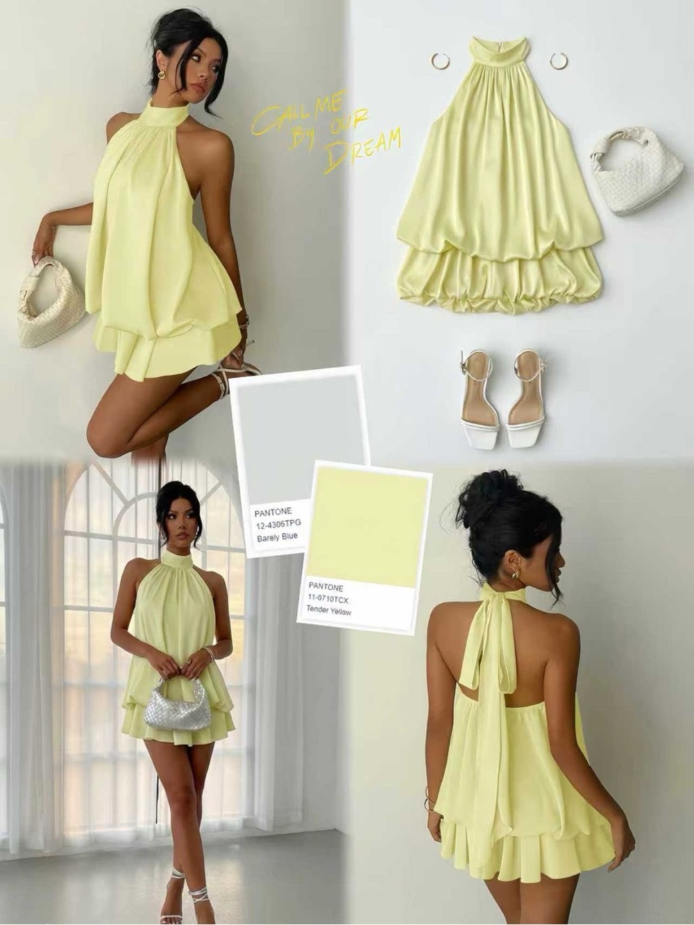 Sleeveless Halter Ruffle Mini Dress in Tender Yellow